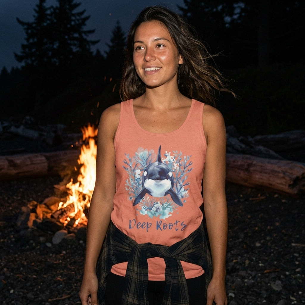 Orca 'Deep Roots' Tank Top — Ocean Whale Graphic Tank for Marine Lovers