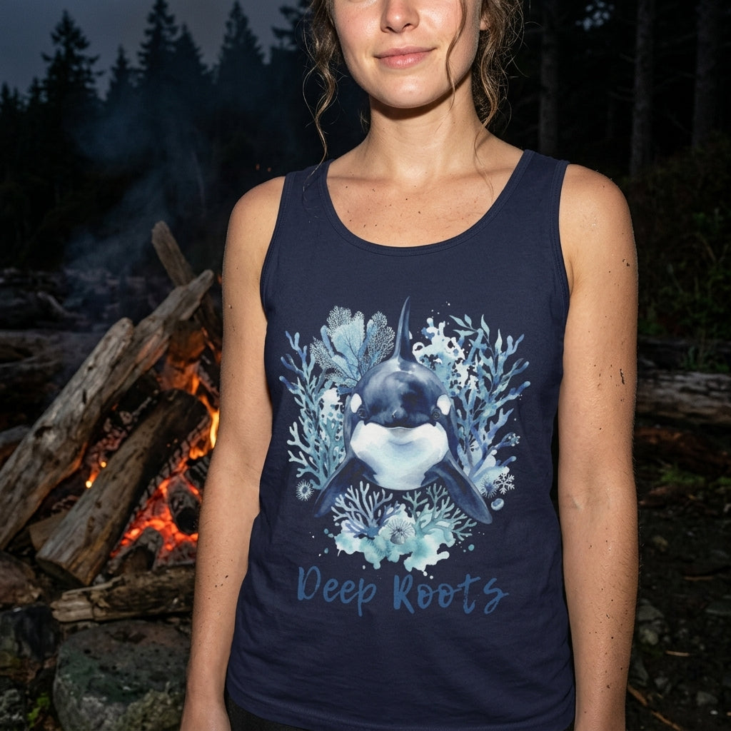 Orca 'Deep Roots' Tank Top — Ocean Whale Graphic Tank for Marine Lovers