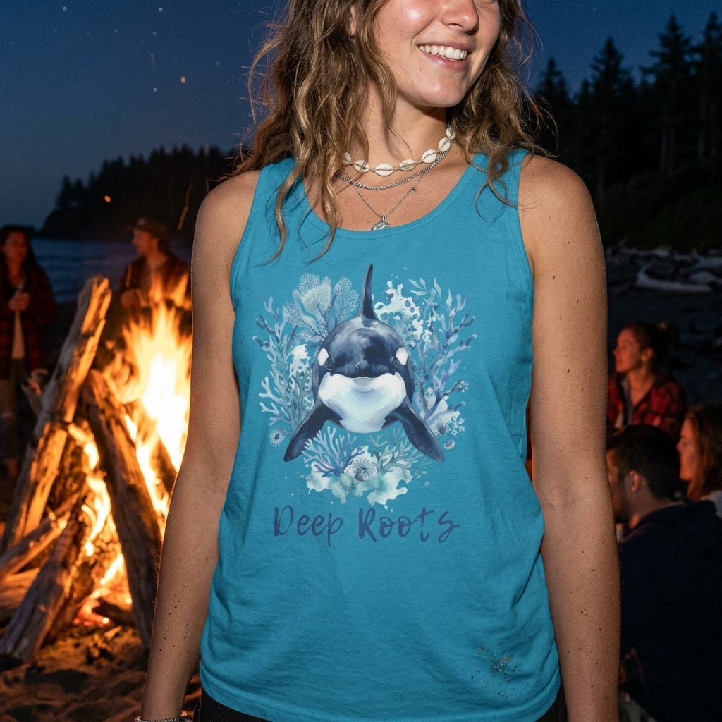 Orca 'Deep Roots' Tank Top — Ocean Whale Graphic Tank for Marine Lovers