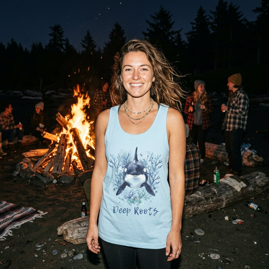 Orca 'Deep Roots' Tank Top — Ocean Whale Graphic Tank for Marine Lovers