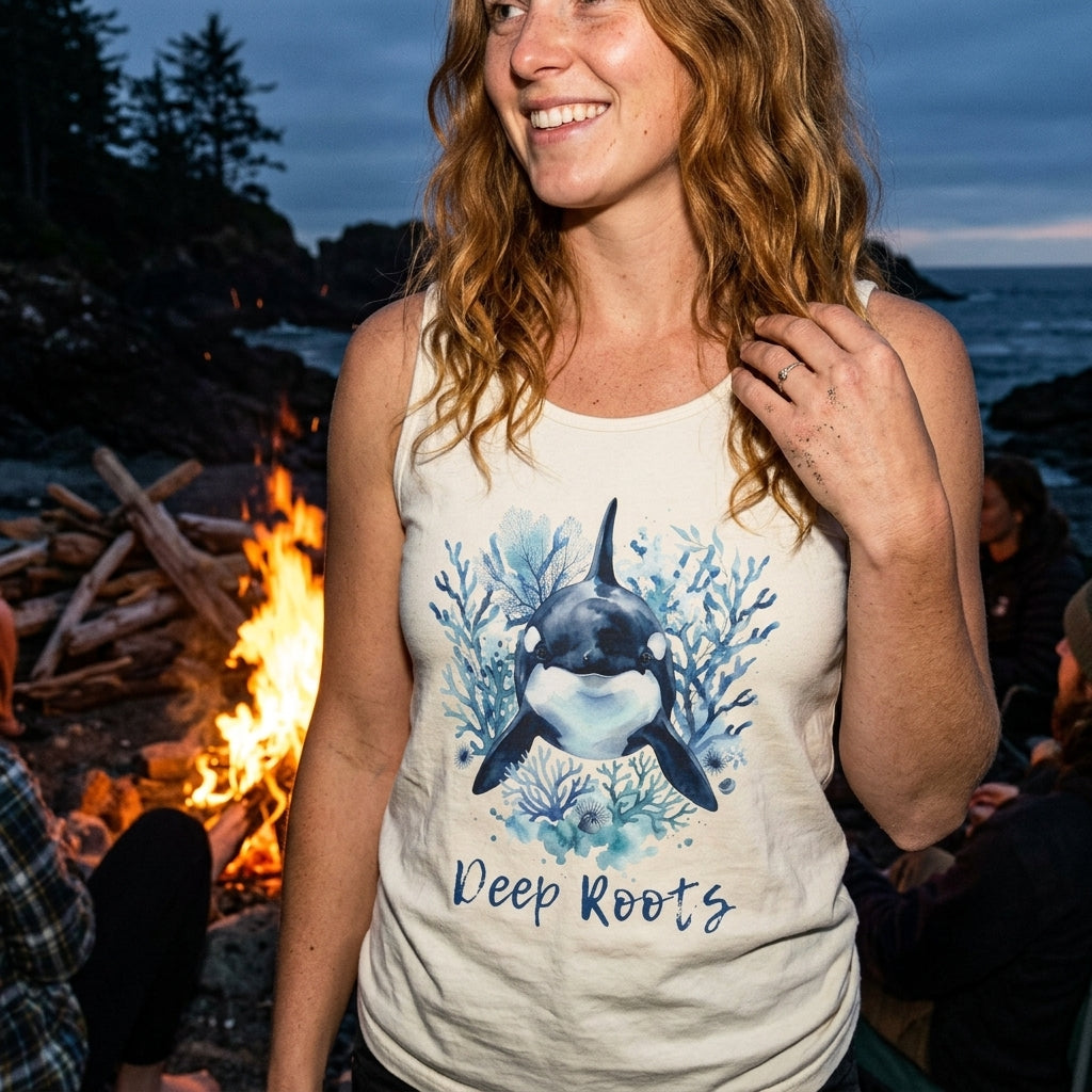 Orca 'Deep Roots' Tank Top — Ocean Whale Graphic Tank for Marine Lovers