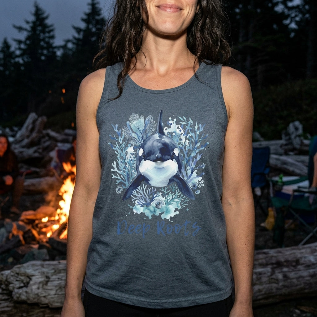 Orca 'Deep Roots' Tank Top — Ocean Whale Graphic Tank for Marine Lovers