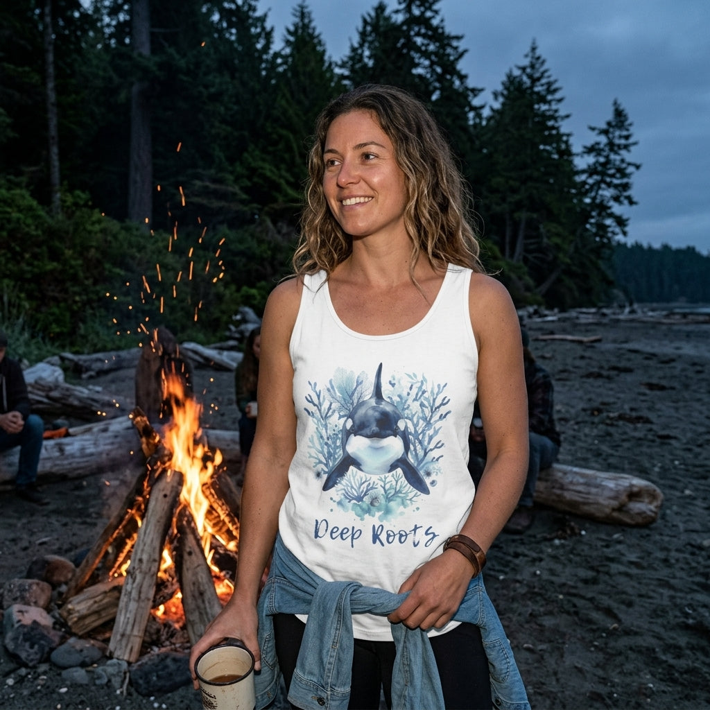 Orca 'Deep Roots' Tank Top — Ocean Whale Graphic Tank for Marine Lovers