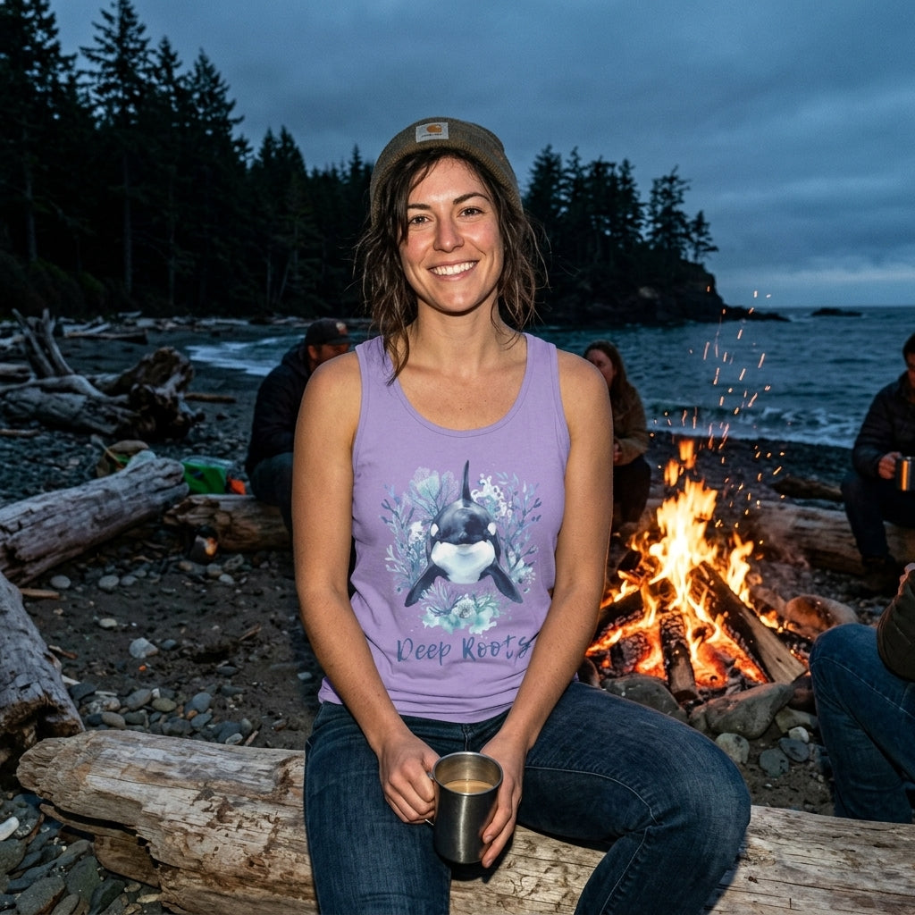 Orca 'Deep Roots' Tank Top — Ocean Whale Graphic Tank for Marine Lovers
