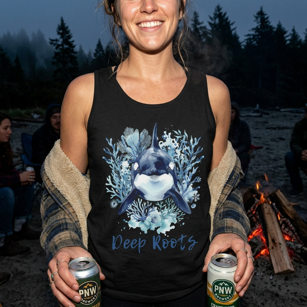 Orca 'Deep Roots' Tank Top — Ocean Whale Graphic Tank for Marine Lovers