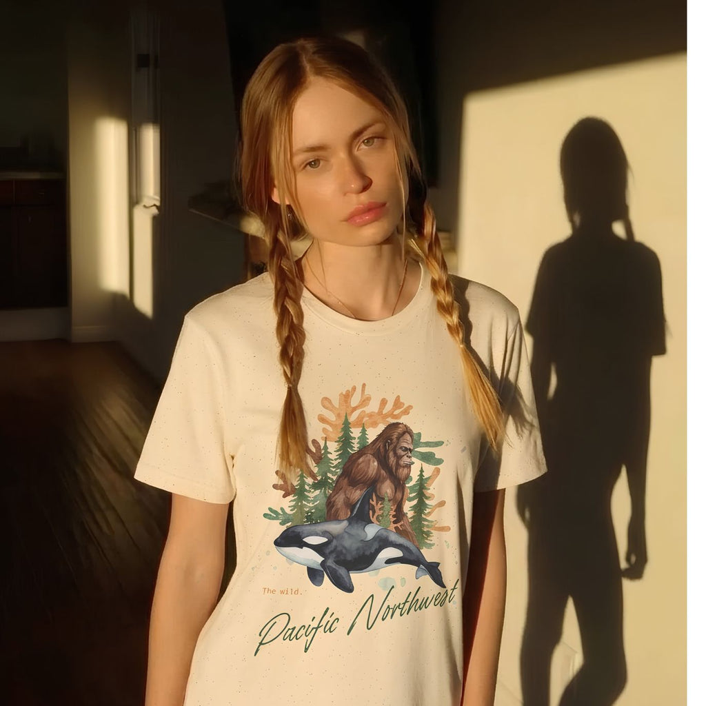 Sasquatch & Orca Graphic T-Shirt — Pacific Northwest Conservation Nature Tee