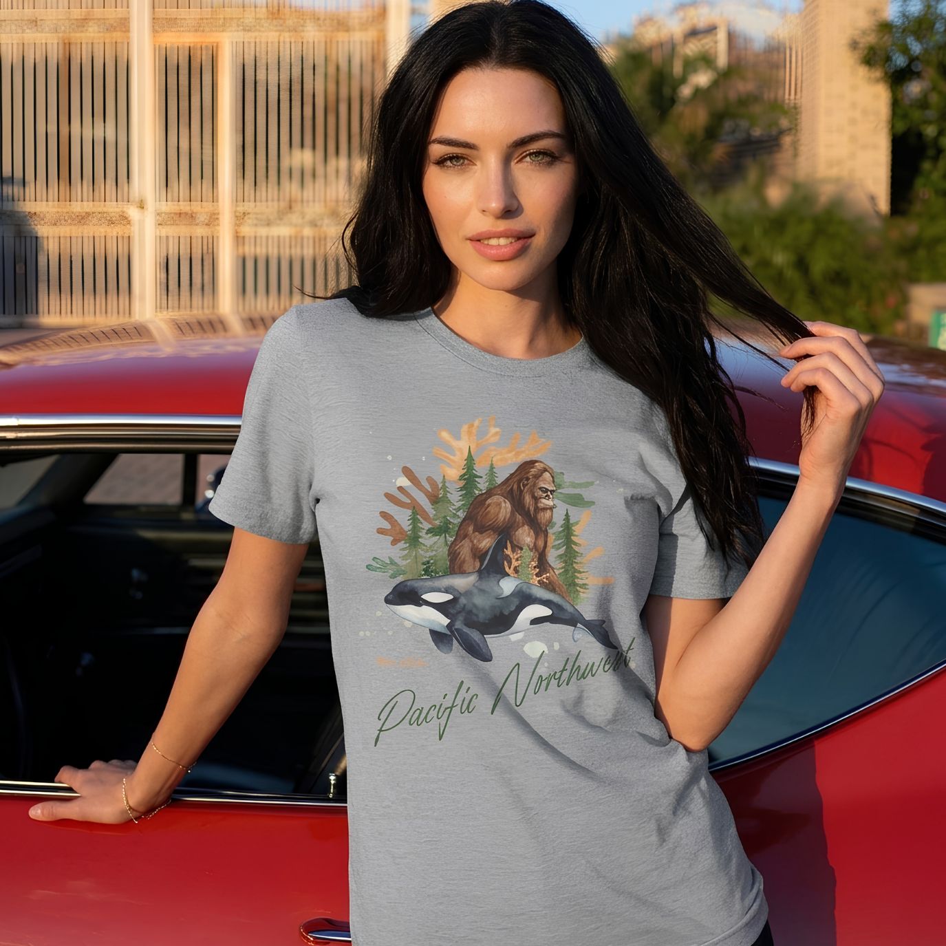 Sasquatch & Orca Graphic T-Shirt — Pacific Northwest Conservation Nature Tee