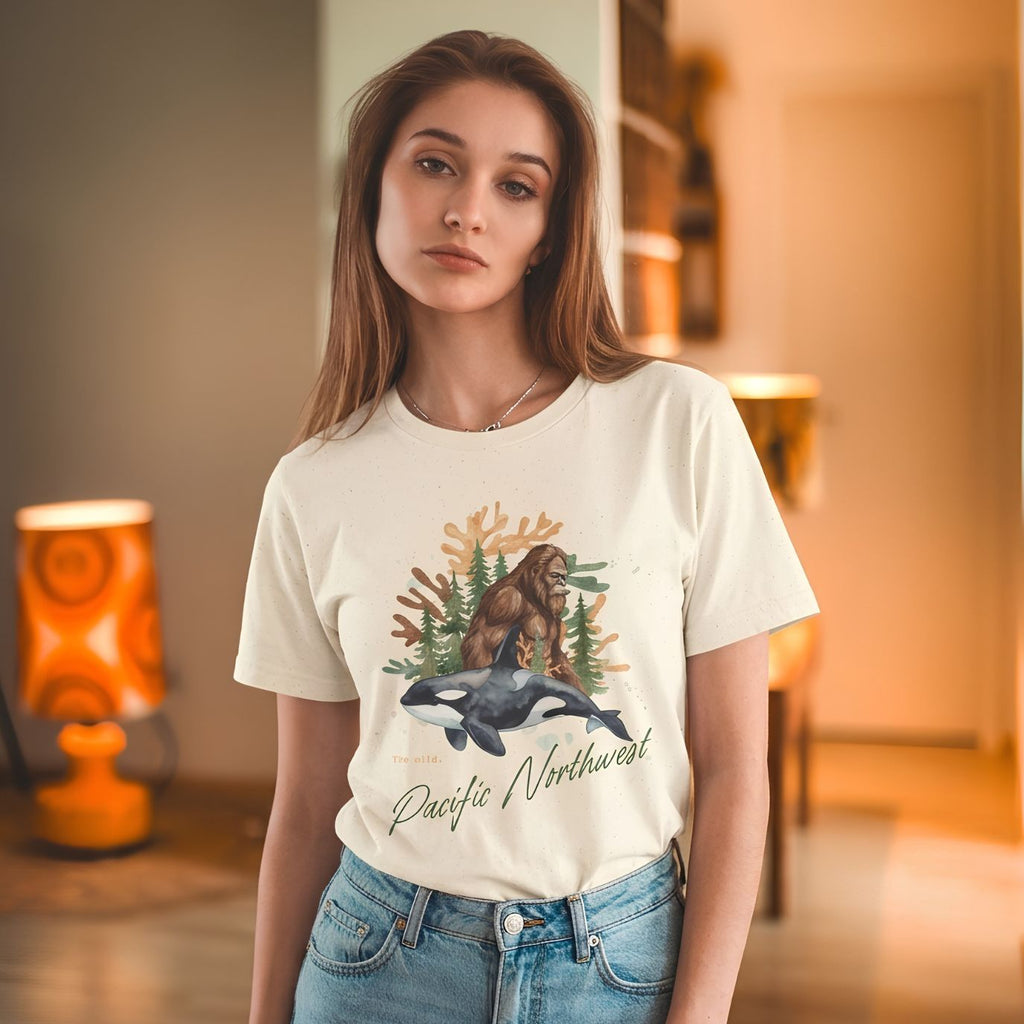 Sasquatch & Orca Graphic T-Shirt — Pacific Northwest Conservation Nature Tee