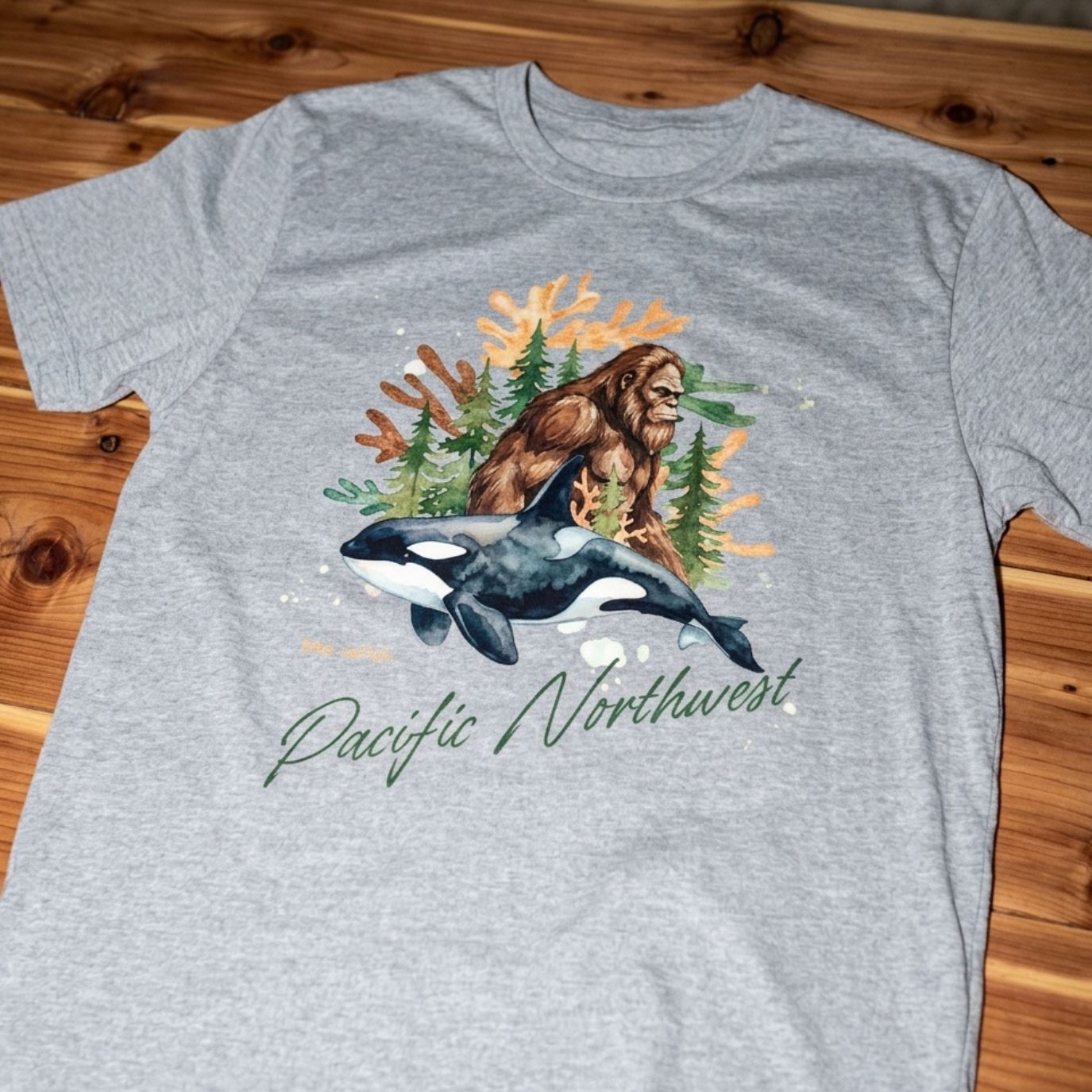 Sasquatch & Orca Graphic T-Shirt — Pacific Northwest Conservation Nature Tee