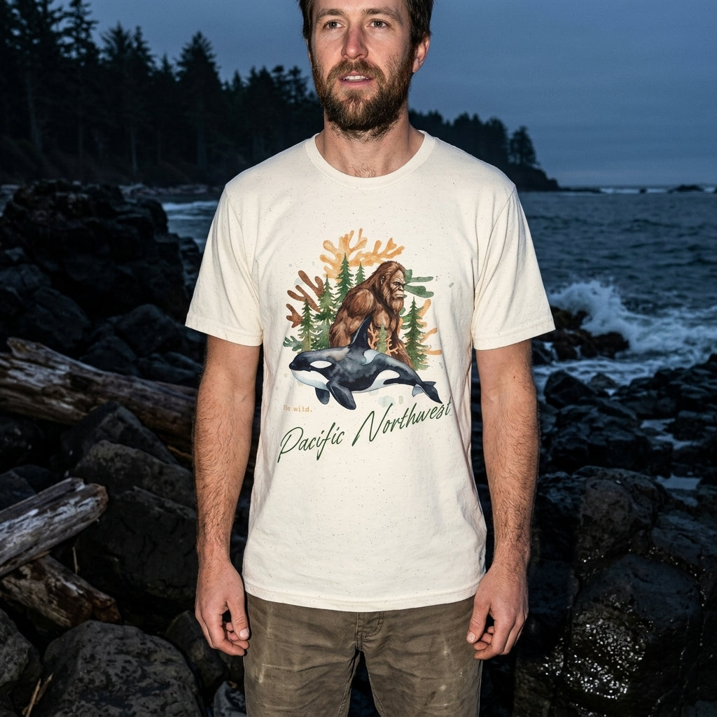 Sasquatch & Orca Graphic T-Shirt — Pacific Northwest Conservation Nature Tee