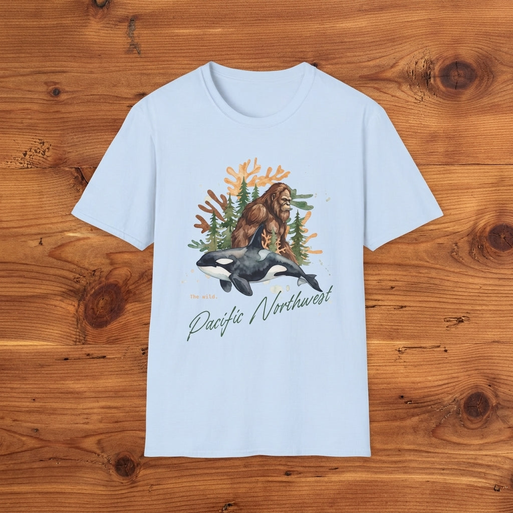 Sasquatch & Orca Graphic T-Shirt — Pacific Northwest Conservation Nature Tee