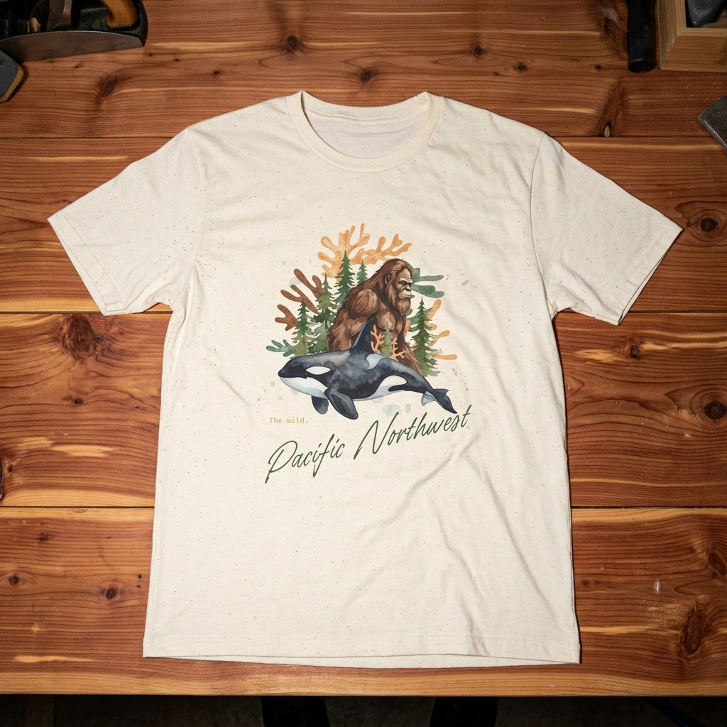 Sasquatch & Orca Graphic T-Shirt — Pacific Northwest Conservation Nature Tee