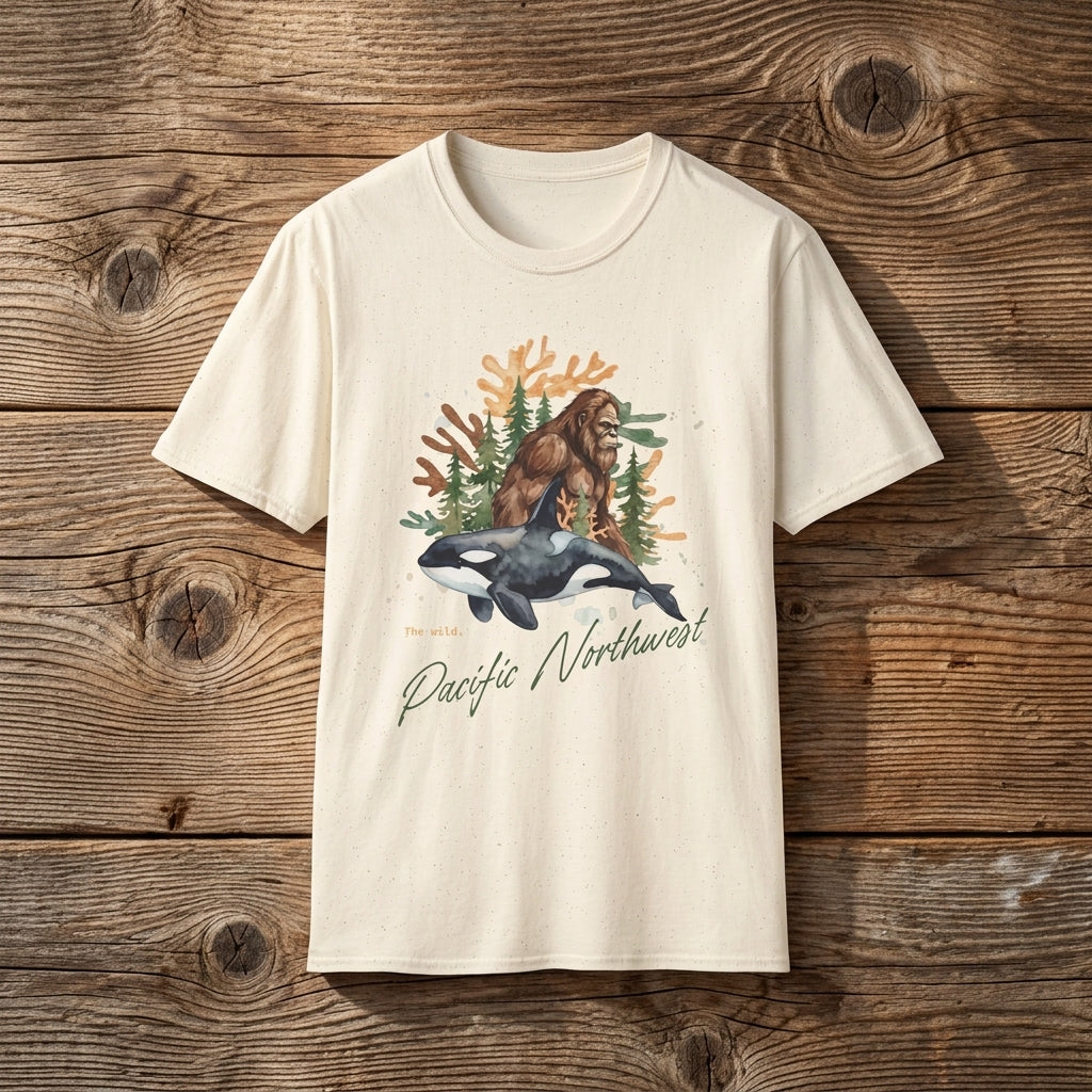 Sasquatch & Orca Graphic T-Shirt — Pacific Northwest Conservation Nature Tee