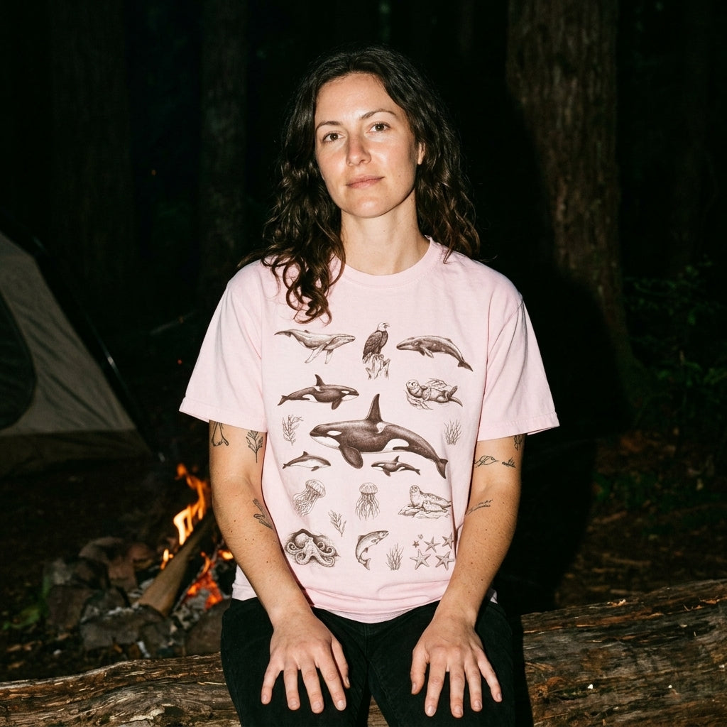 Ocean Wildlife Sketch T-Shirt — Marine Illustration Conservation Tee