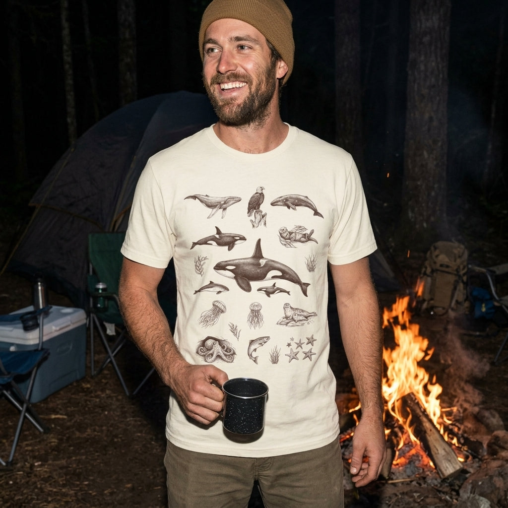 Ocean Wildlife Sketch T-Shirt — Marine Illustration Conservation Tee
