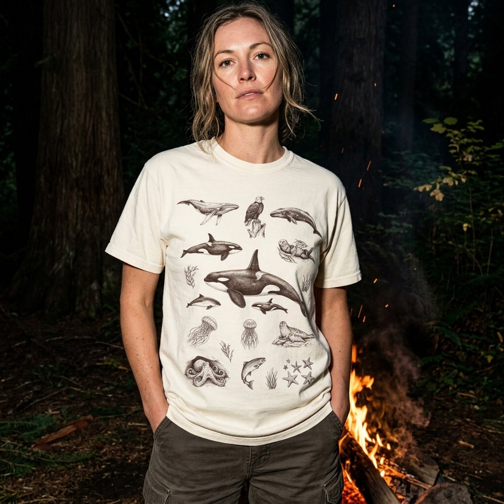Ocean Wildlife Sketch T-Shirt — Marine Illustration Conservation Tee