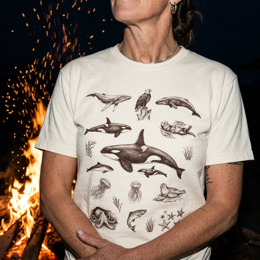 Ocean Wildlife Sketch T-Shirt — Marine Illustration Conservation Tee