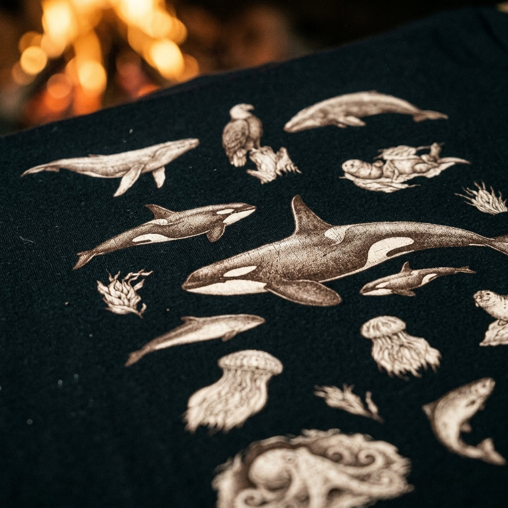 Ocean Wildlife Sketch T-Shirt — Marine Illustration Conservation Tee