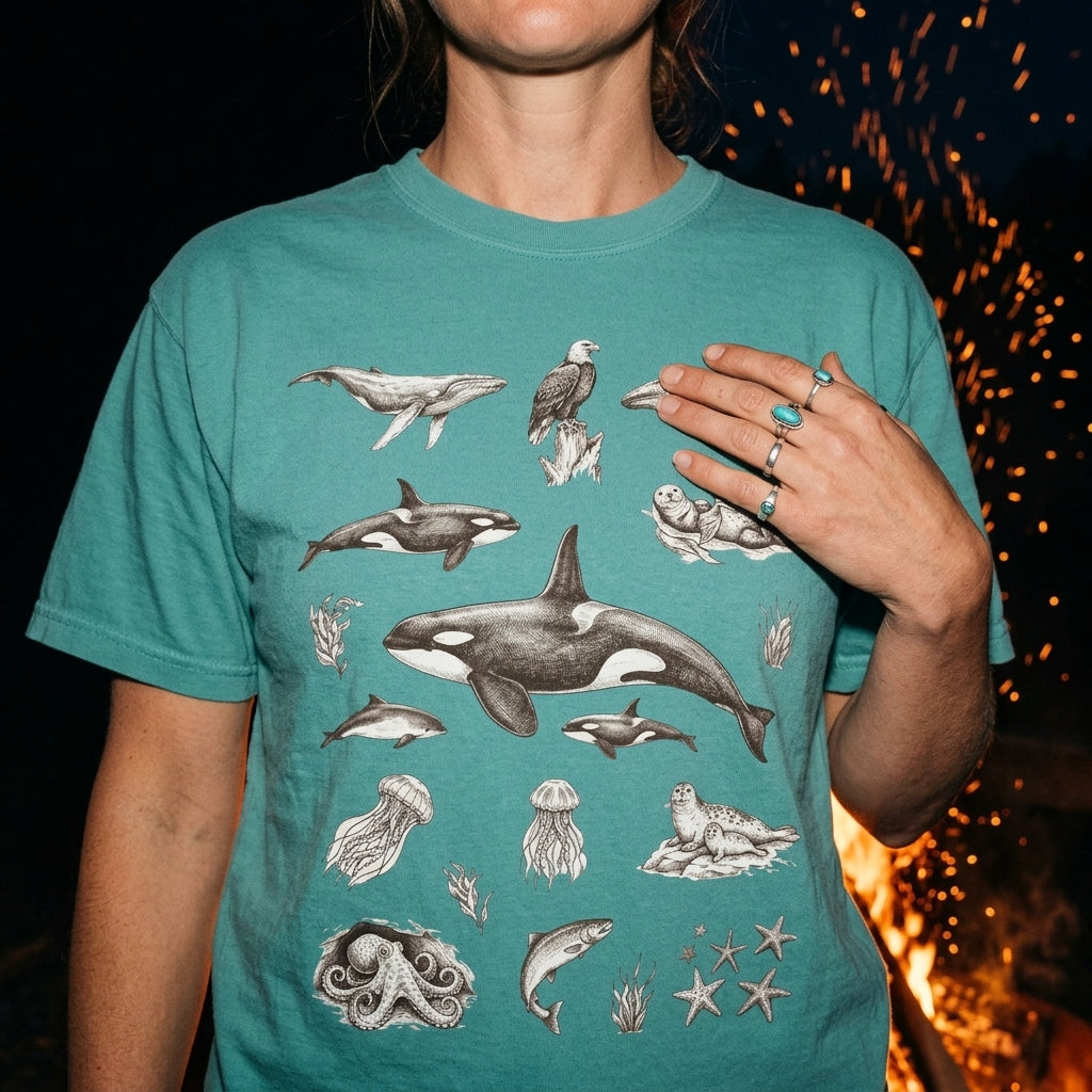 Ocean Wildlife Sketch T-Shirt — Marine Illustration Conservation Tee