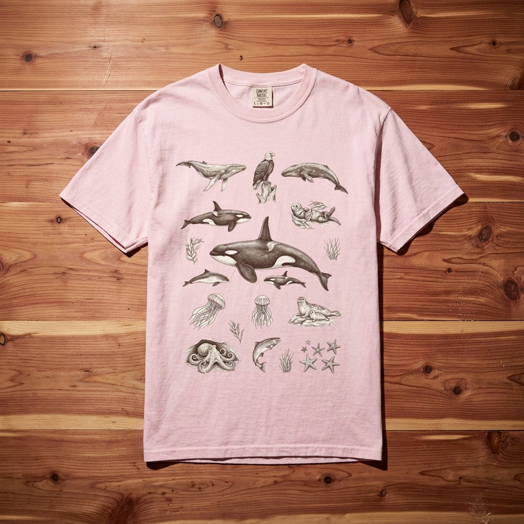 Ocean Wildlife Sketch T-Shirt — Marine Illustration Conservation Tee