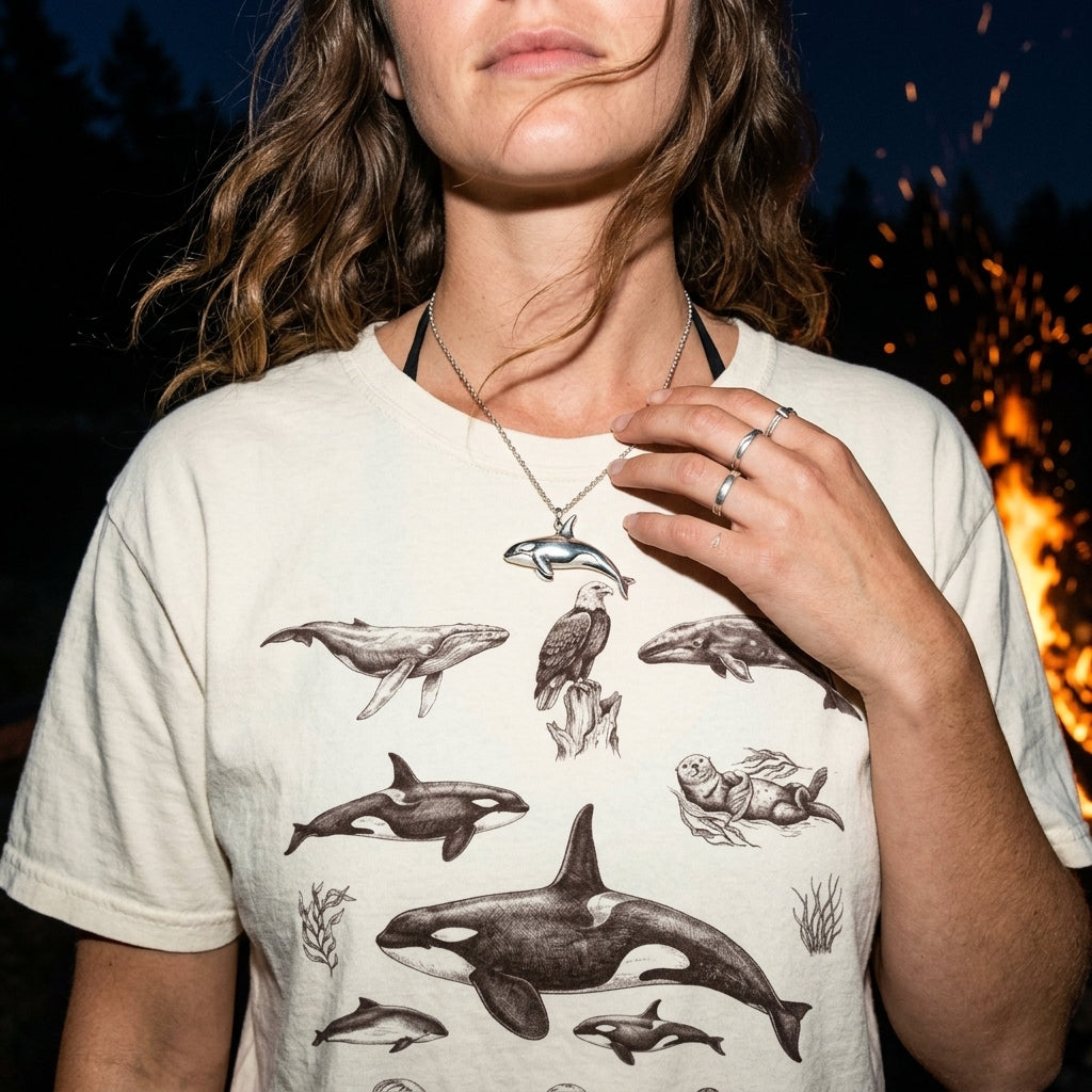 Ocean Wildlife Sketch T-Shirt — Marine Illustration Conservation Tee