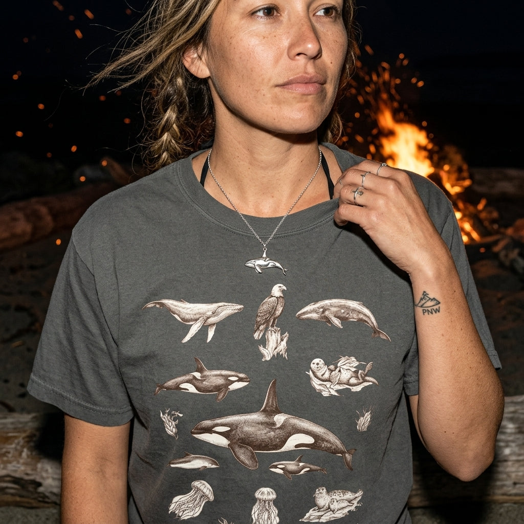 Ocean Wildlife Sketch T-Shirt — Marine Illustration Conservation Tee