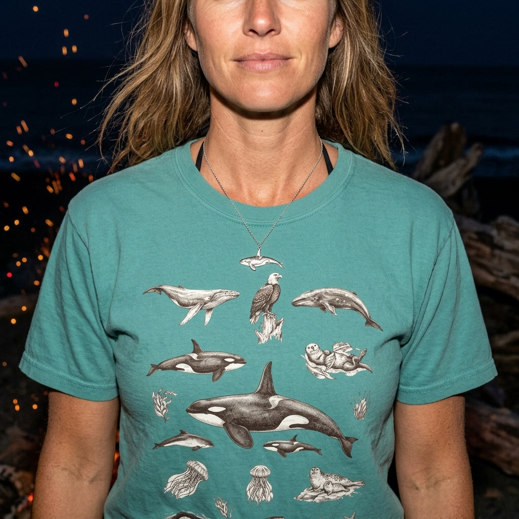 Ocean Wildlife Sketch T-Shirt — Marine Illustration Conservation Tee