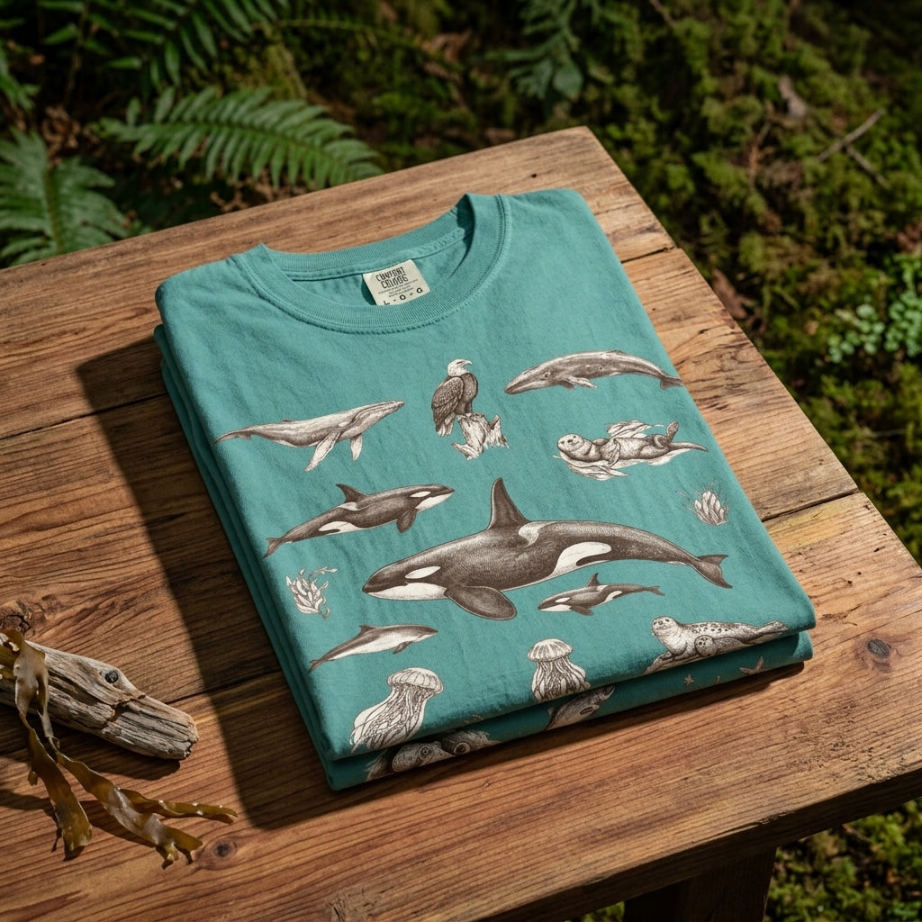 Ocean Wildlife Sketch T-Shirt — Marine Illustration Conservation Tee