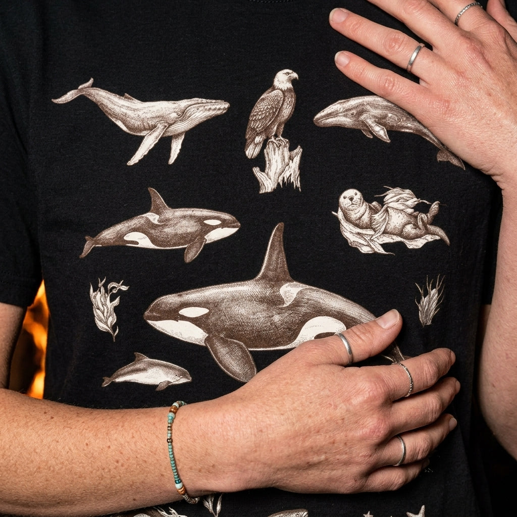 Ocean Wildlife Sketch T-Shirt — Marine Illustration Conservation Tee