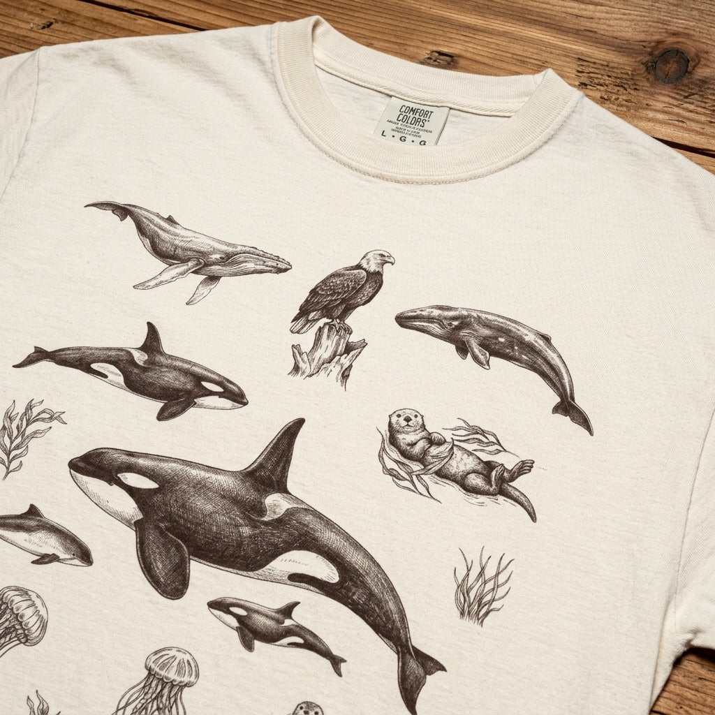 Ocean Wildlife Sketch T-Shirt — Marine Illustration Conservation Tee