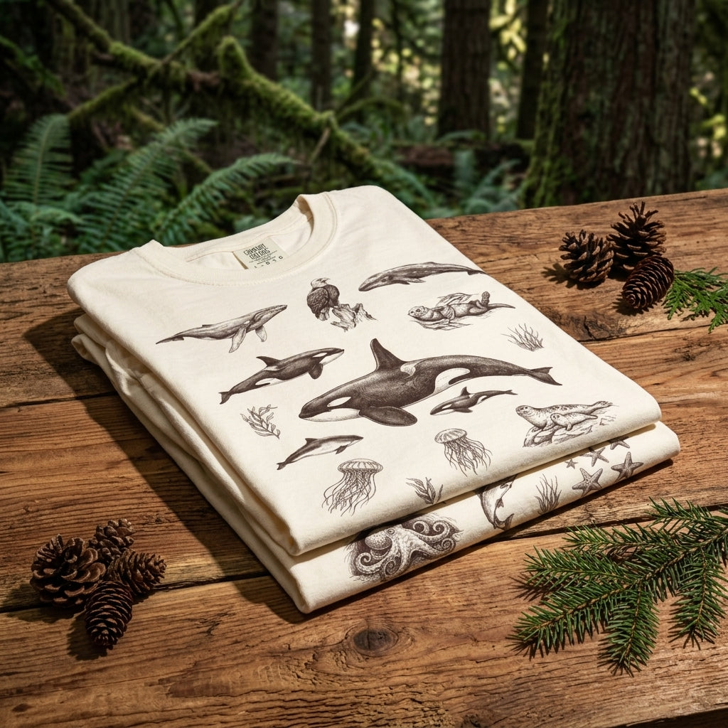 Ocean Wildlife Sketch T-Shirt — Marine Illustration Conservation Tee