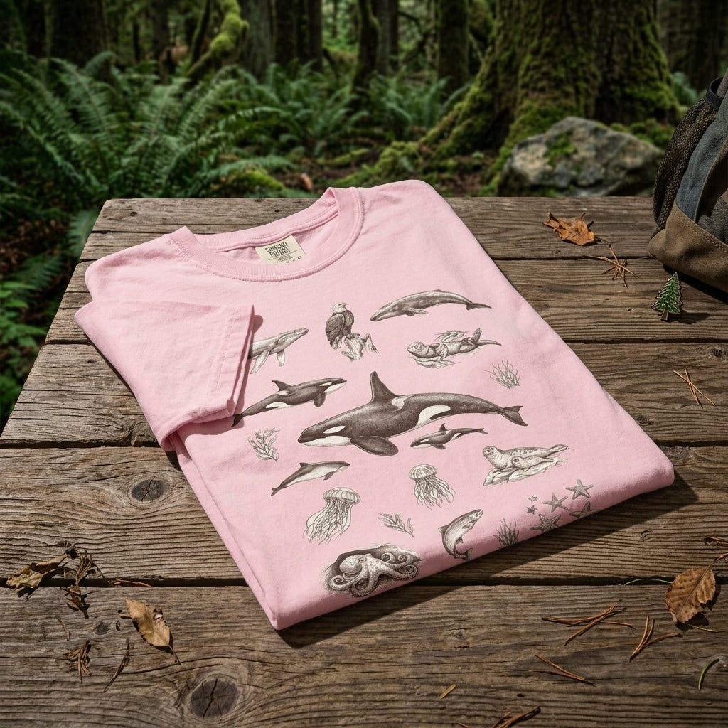 Ocean Wildlife Sketch T-Shirt — Marine Illustration Conservation Tee