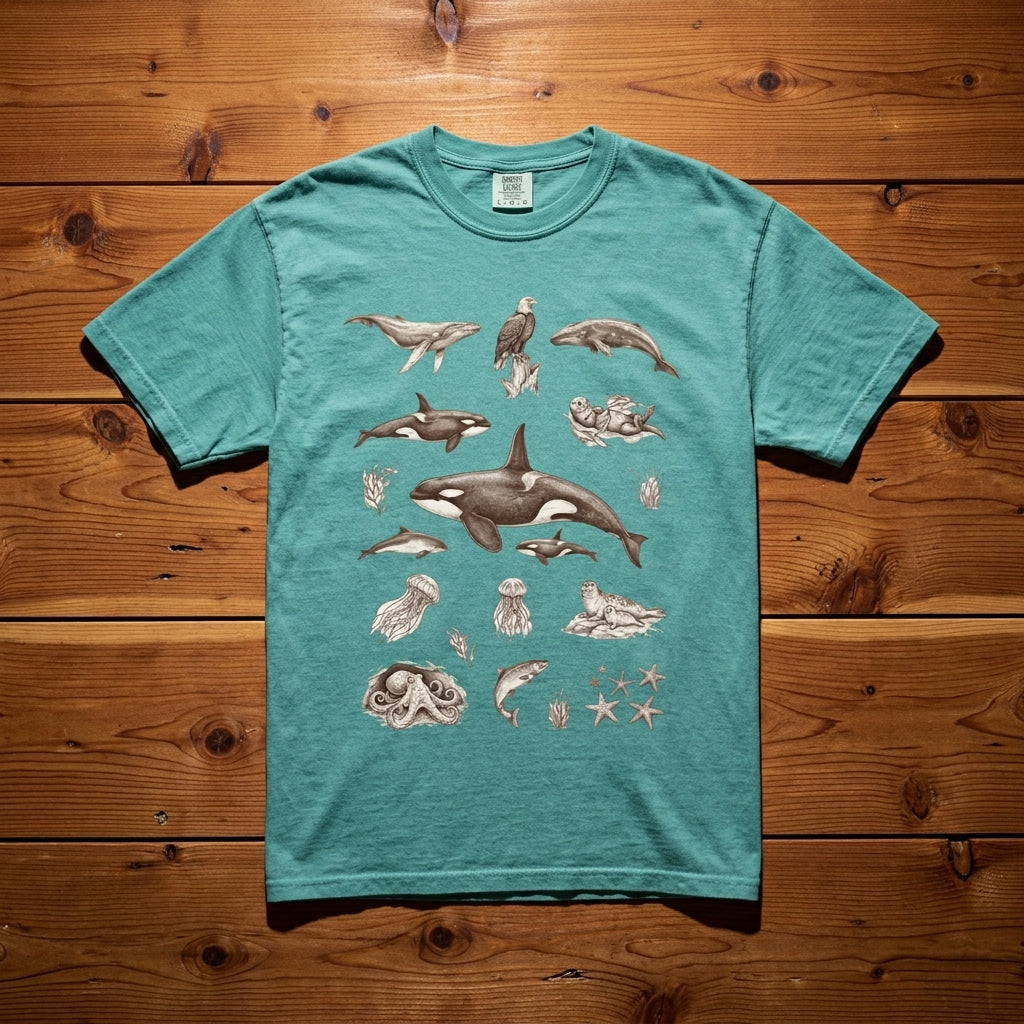 Ocean Wildlife Sketch T-Shirt — Marine Illustration Conservation Tee