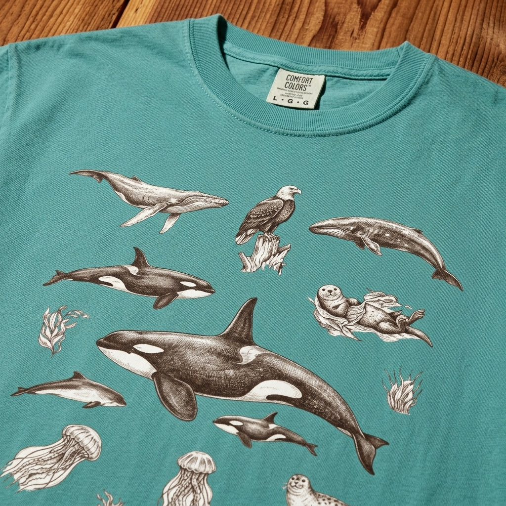 Ocean Wildlife Sketch T-Shirt — Marine Illustration Conservation Tee