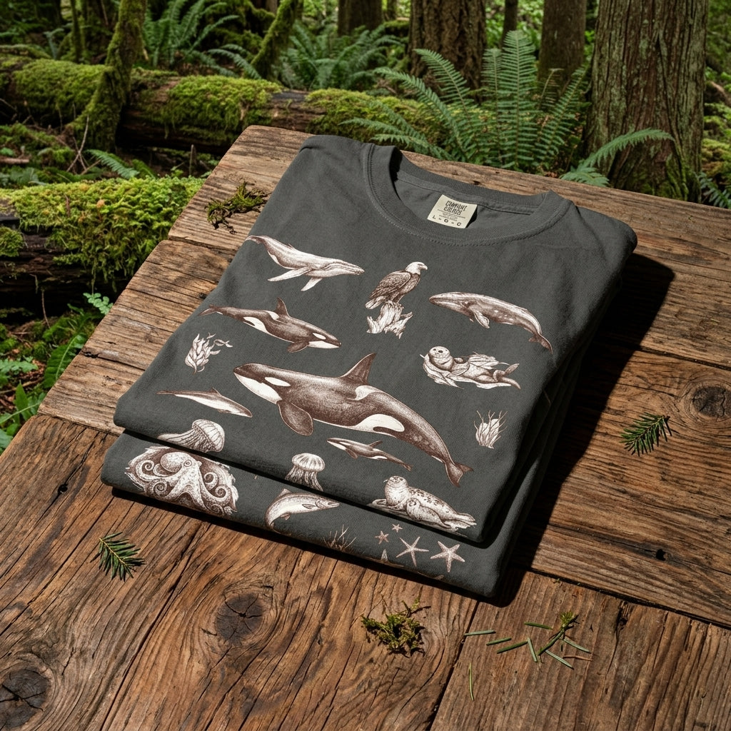 Ocean Wildlife Sketch T-Shirt — Marine Illustration Conservation Tee