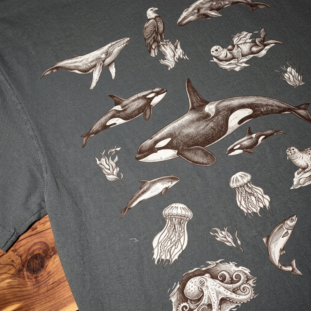 Ocean Wildlife Sketch T-Shirt — Marine Illustration Conservation Tee