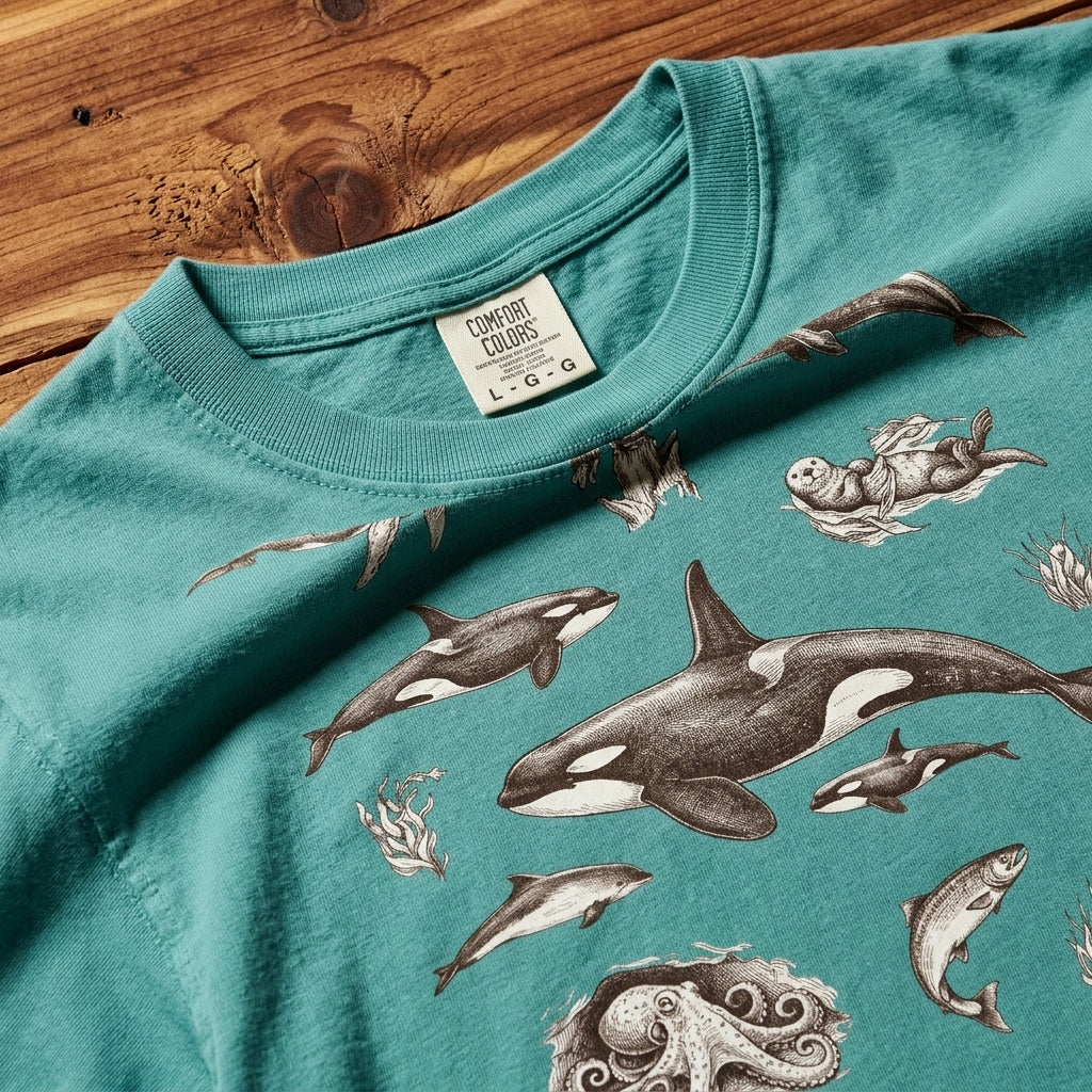 Ocean Wildlife Sketch T-Shirt — Marine Illustration Conservation Tee