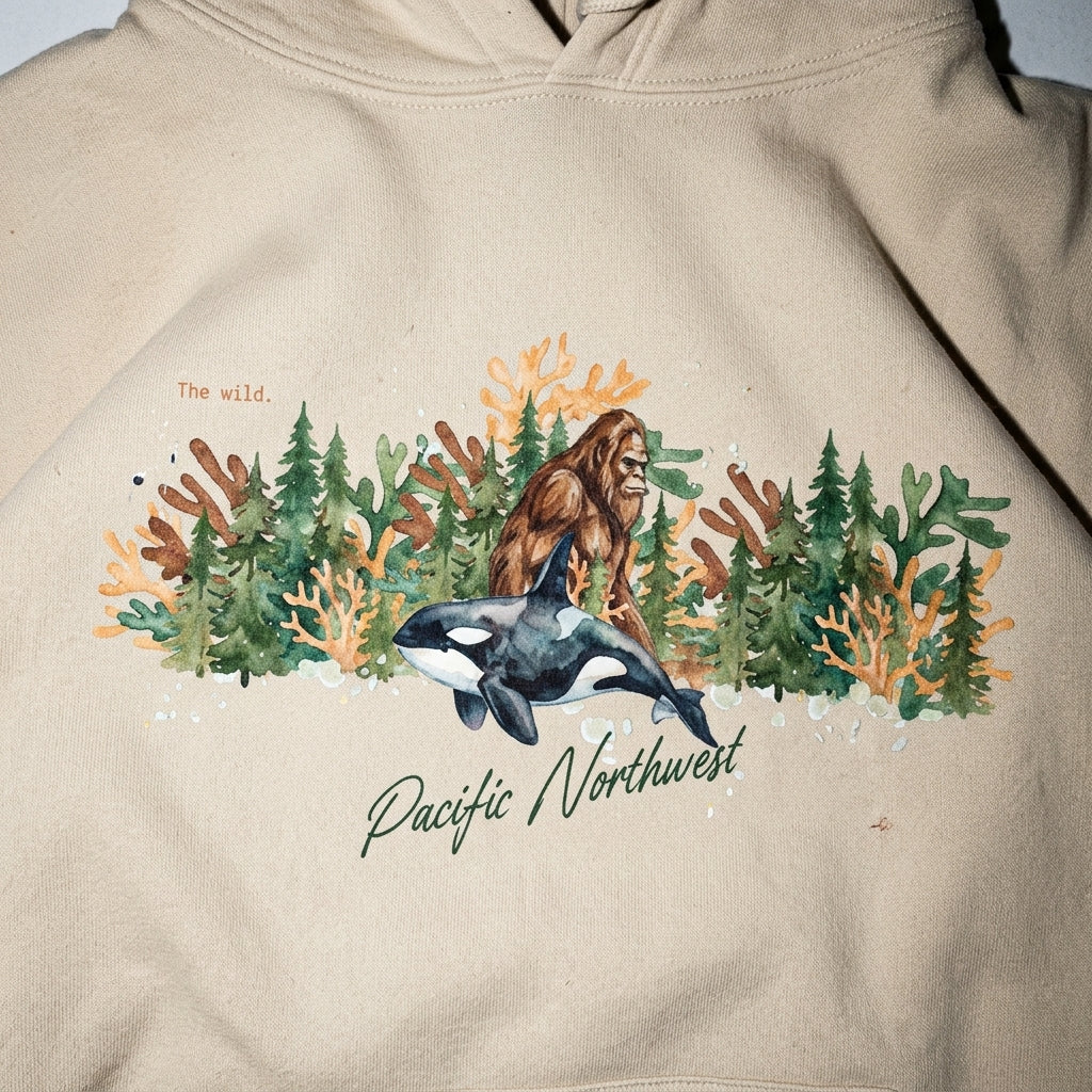 The Big Foot and Orca Pacific Northwest Hoodie
