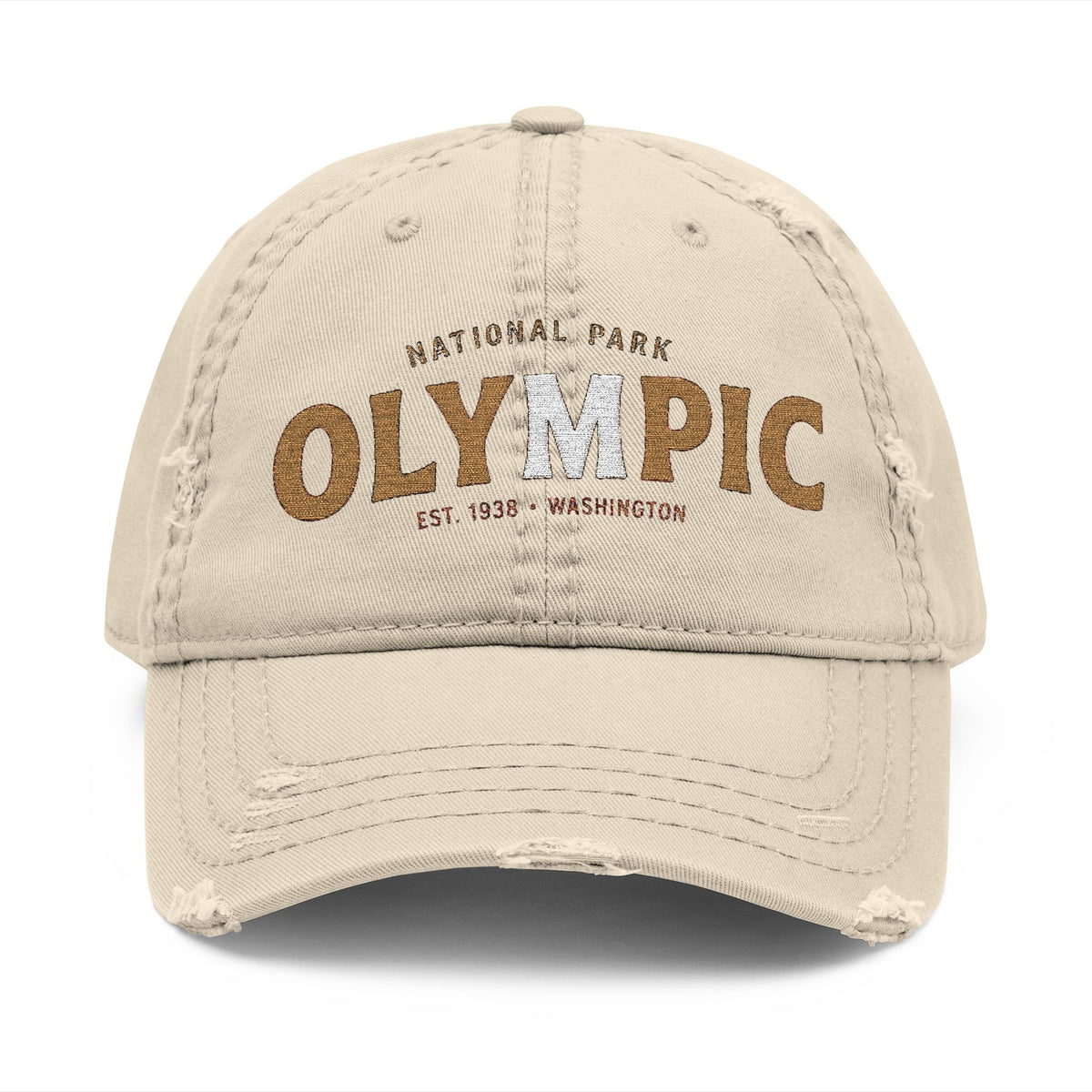 Olympic National Park Distressed Dad Hat - Embroidered Vintage Beige Cap