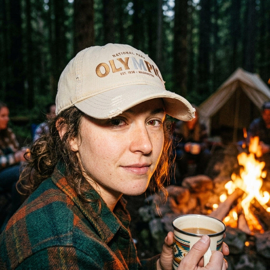 Olympic National Park Distressed Dad Hat - Embroidered Vintage Beige Cap