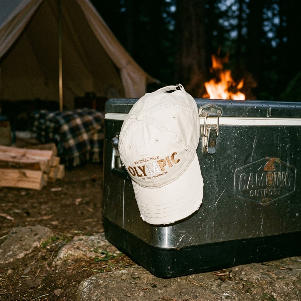 Olympic National Park Distressed Dad Hat - Embroidered Vintage Beige Cap