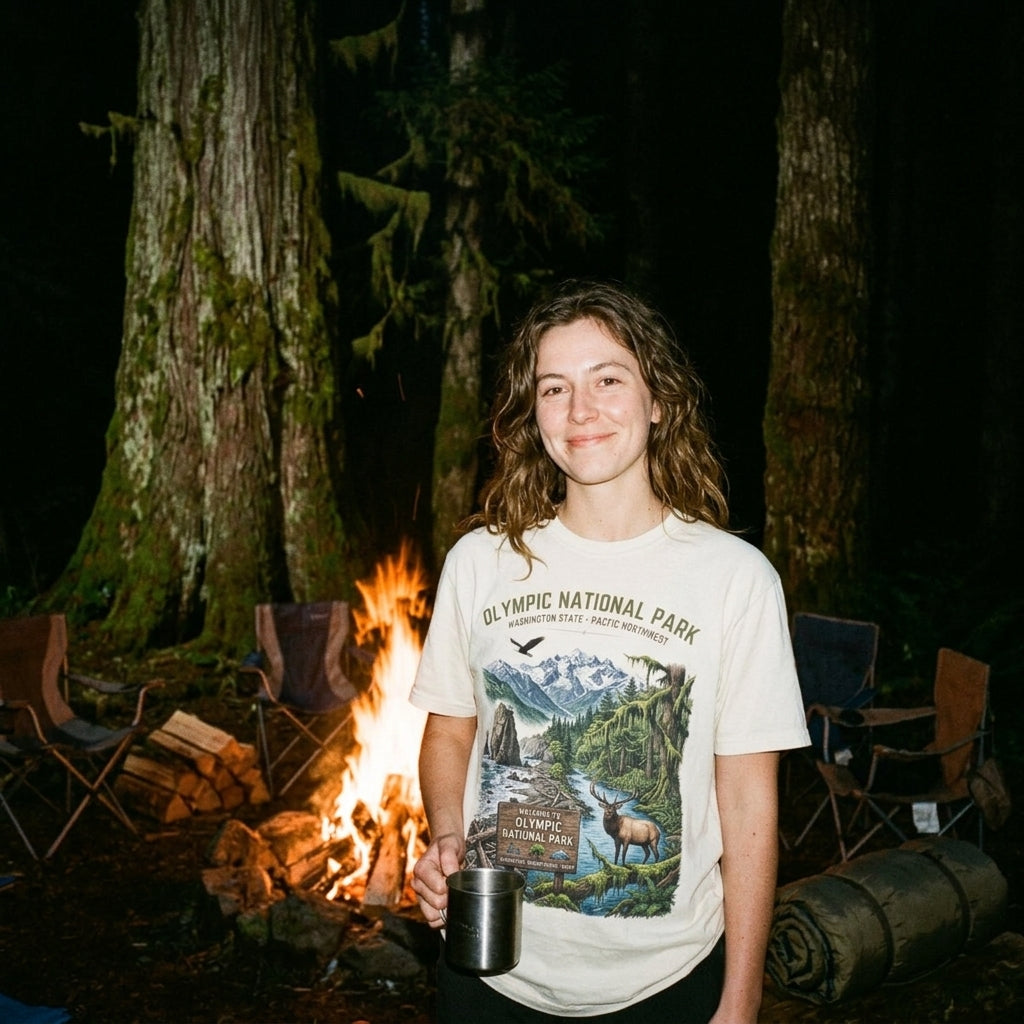 Olympic National Park Scenic T-Shirt — Vintage Mountain & Elk Graphic