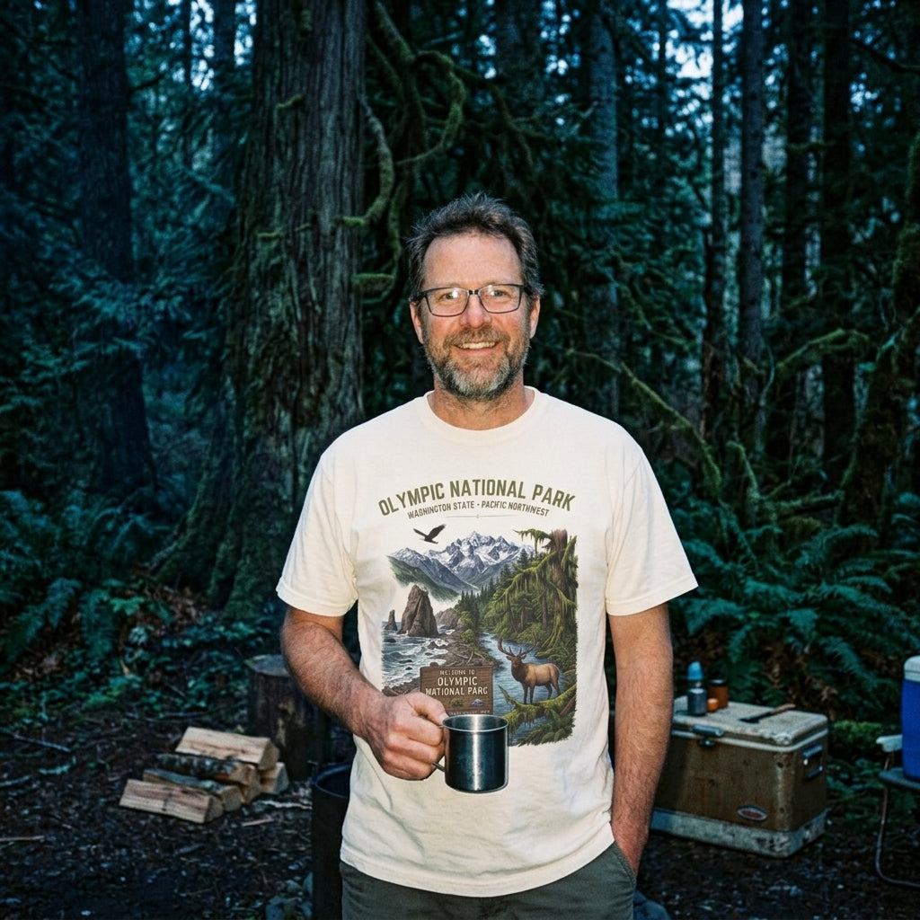 Olympic National Park Scenic T-Shirt — Vintage Mountain & Elk Graphic