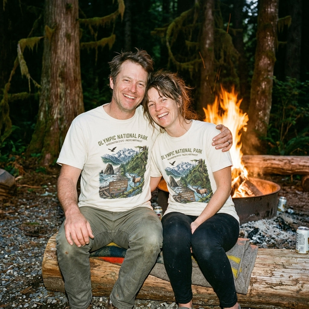 Olympic National Park Scenic T-Shirt — Vintage Mountain & Elk Graphic