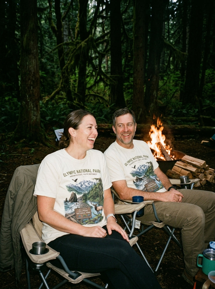 Olympic National Park Scenic T-Shirt — Vintage Mountain & Elk Graphic