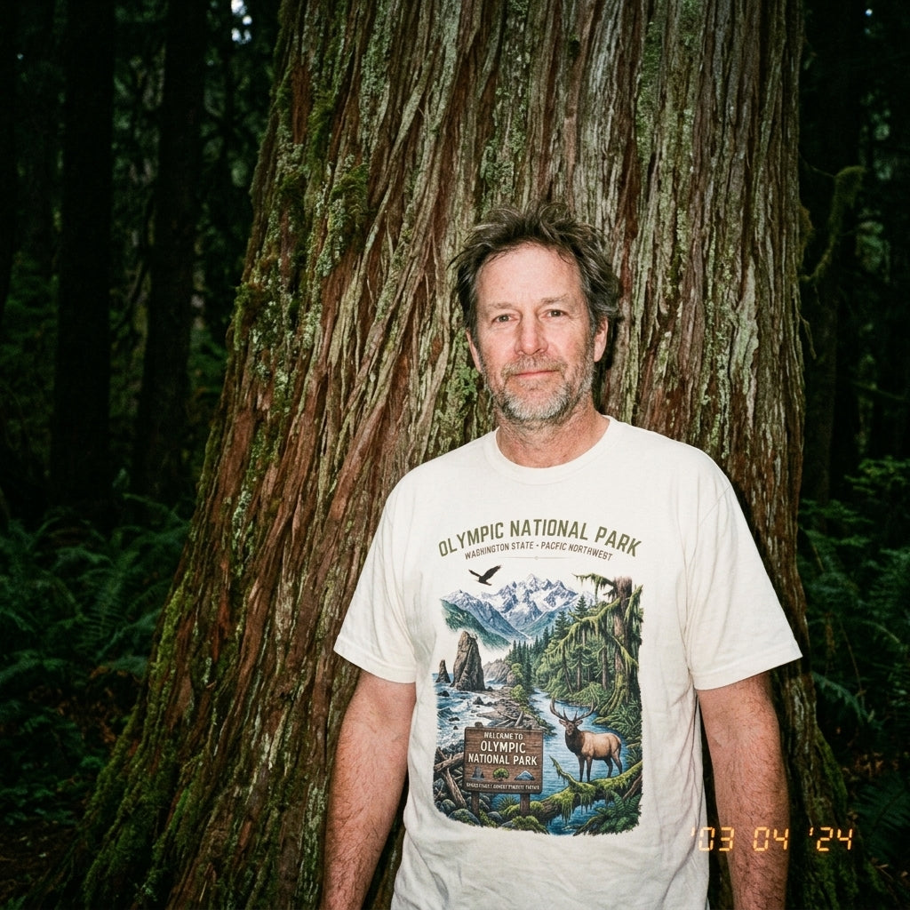 Olympic National Park Scenic T-Shirt — Vintage Mountain & Elk Graphic