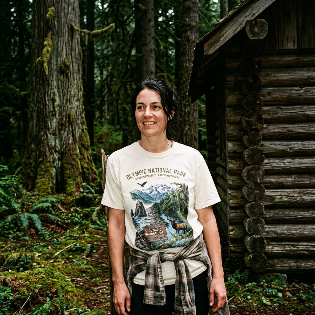 Olympic National Park Scenic T-Shirt — Vintage Mountain & Elk Graphic